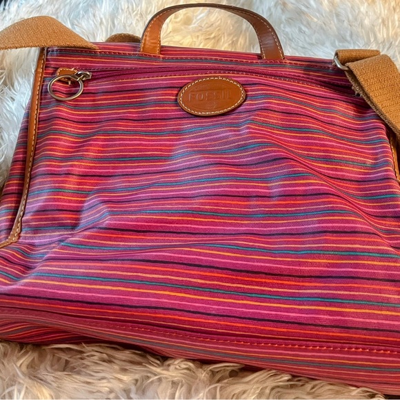 Fossil Keyper Striped Coated Canvas Crossbody Bag Pink Multicolor 12" x 10" x 4 - Picture 4 of 9